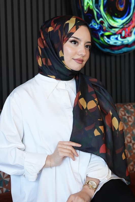 Yaprak Desen Koyu Yeşil Soft Pamuk Şal - 2