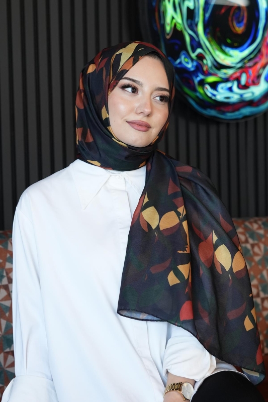 Yaprak Desen Koyu Yeşil Soft Pamuk Şal - 4