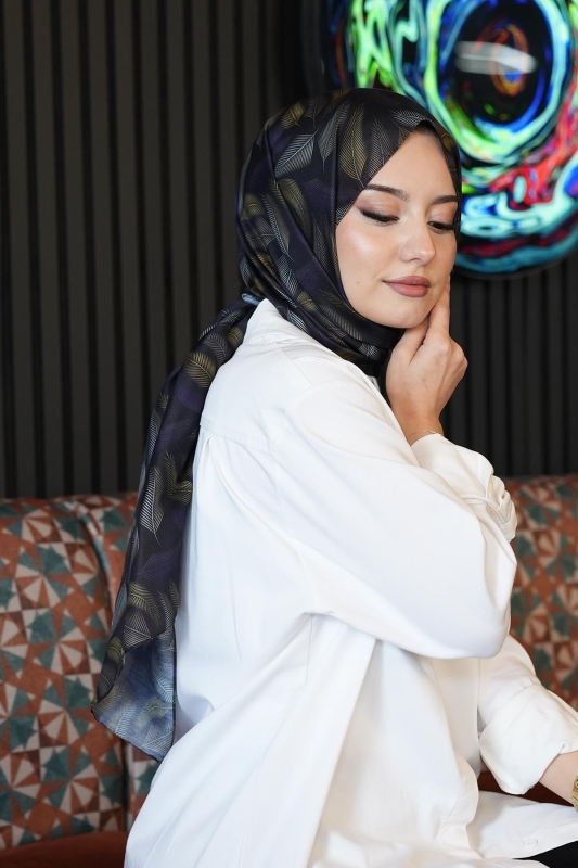 Dalgalı Desen Mor Soft Pamuk Şal - 3