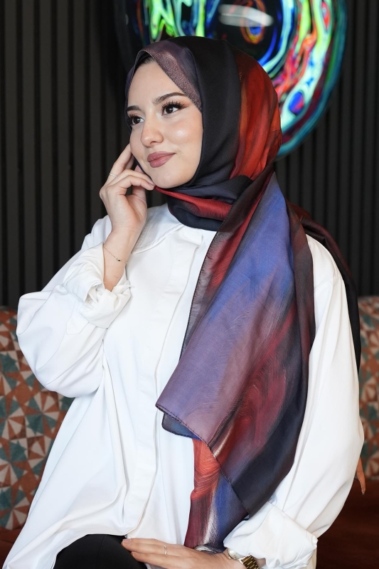 Sanat Desen Turuncu Soft Pamuk Şal - 5