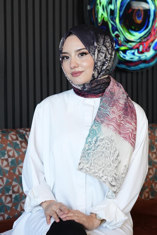 Dalgalı Desen Yeşil Soft Pamuk Şal - 1