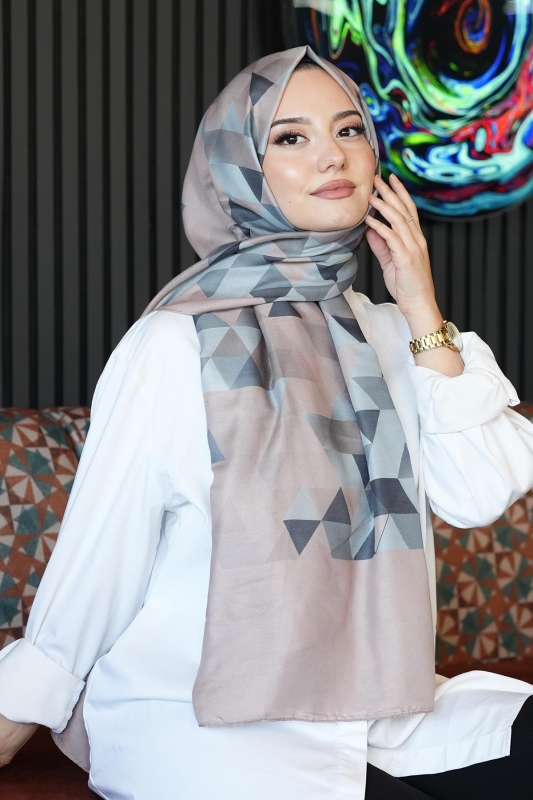 Üçgen Desen Krem Soft Pamuk Şal - 1