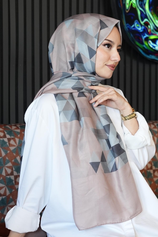 Üçgen Desen Krem Soft Pamuk Şal - 2
