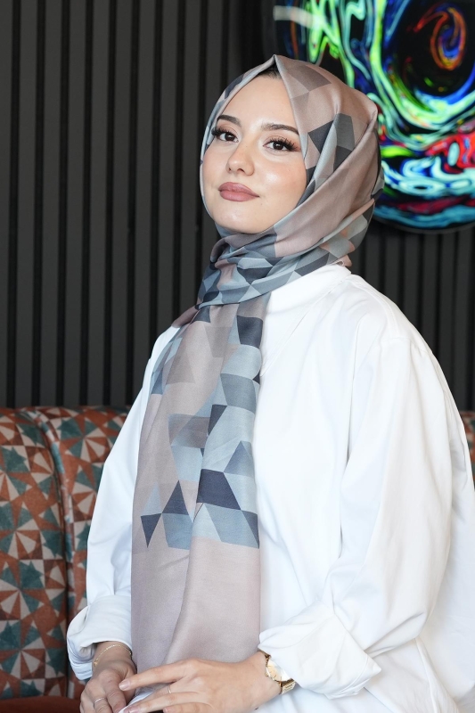 Üçgen Desen Krem Soft Pamuk Şal - 3