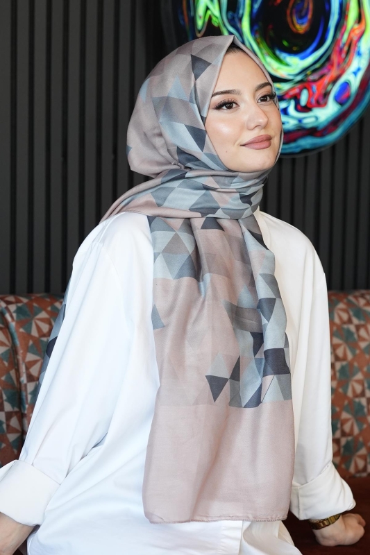Üçgen Desen Krem Soft Pamuk Şal - 4