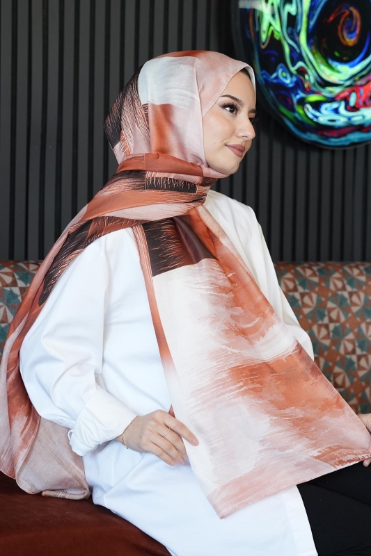 Soyut Desen Açık Kahverengi Soft Pamuk Şal - 2