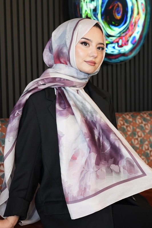 Akverel Desen Gül Kurusu Soft Pamuk Şal - AFVENTE