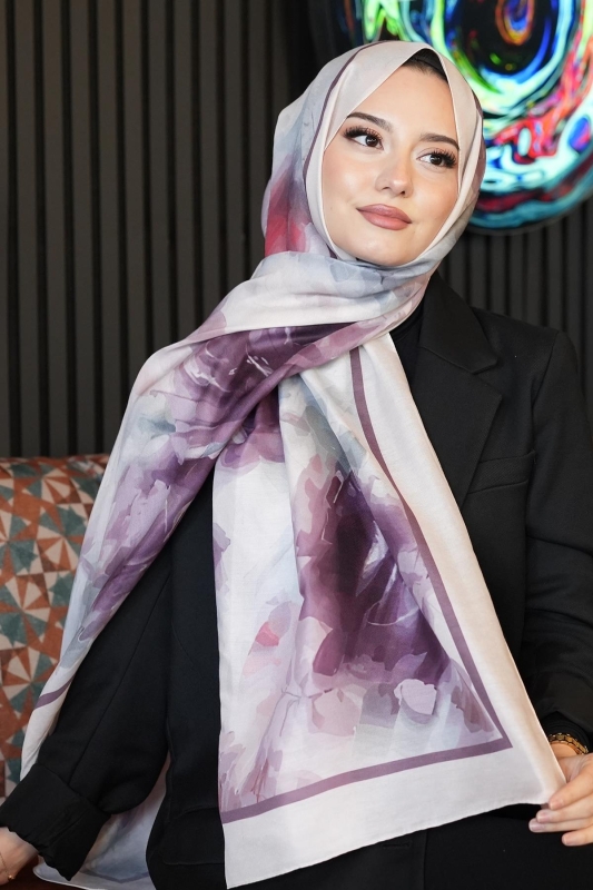 Akverel Desen Gül Kurusu Soft Pamuk Şal - 4