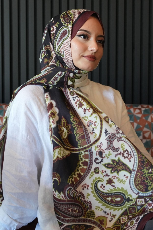 Damla Motif Desen Çikolata Soft Pamuk Şal - 2