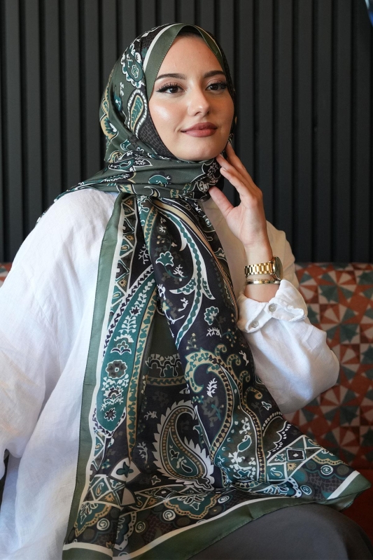 Damla Motif Desen Haki Soft Pamuk Şal - 3