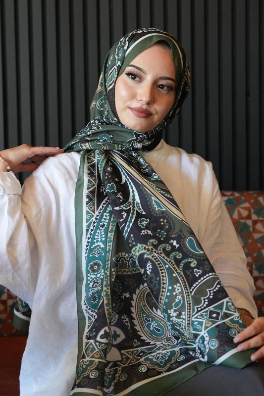 Damla Motif Desen Haki Soft Pamuk Şal - Afvente