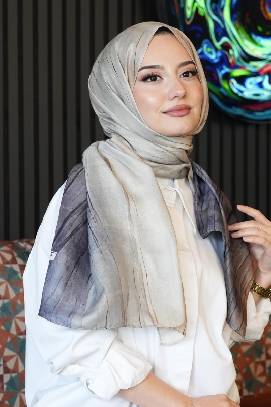 Degrade Bej Soft Pamuk Şal - 1