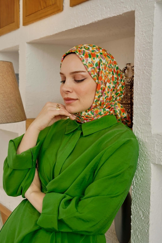 Leopar Desen Yeşil Soft Pamuk Şal - 4
