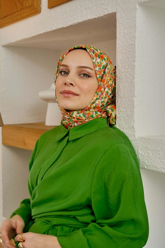 Leopar Desen Yeşil Soft Pamuk Şal - 5