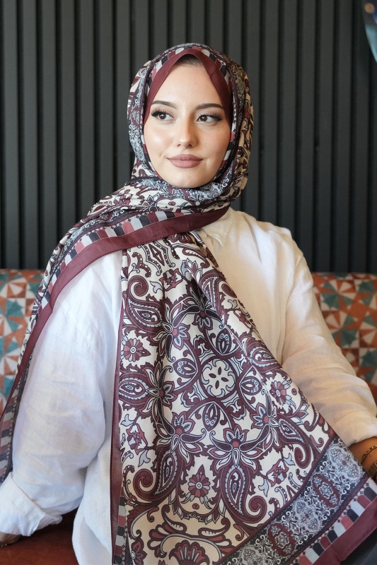 Etnik Desen Bordo Soft Pamuk Şal - 4