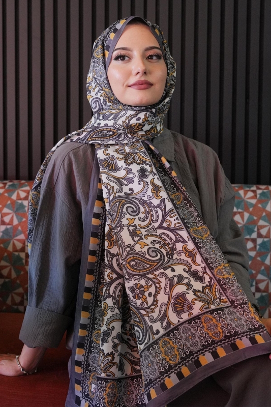 Etnik Desen Füme Soft Pamuk Şal - 4