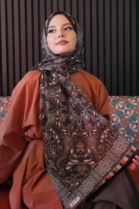 Etnik Desen Siyah Soft Pamuk Şal - 1