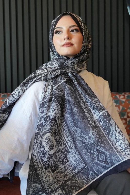 Etnik Desen Siyah Soft Pamuk Şal - 2