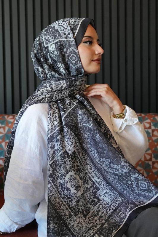 Etnik Desen Siyah Soft Pamuk Şal - 3
