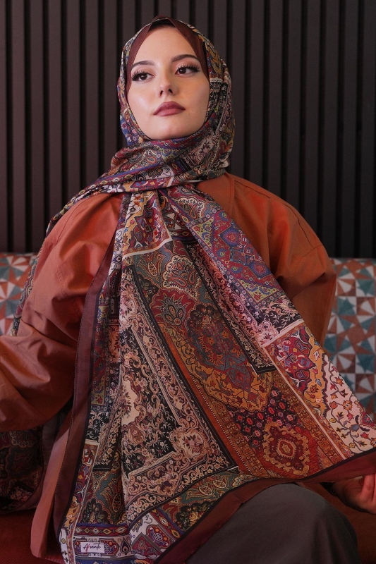 Etnik Desen Taba Soft Pamuk Şal - 2