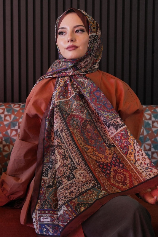 Etnik Desen Taba Soft Pamuk Şal - 3