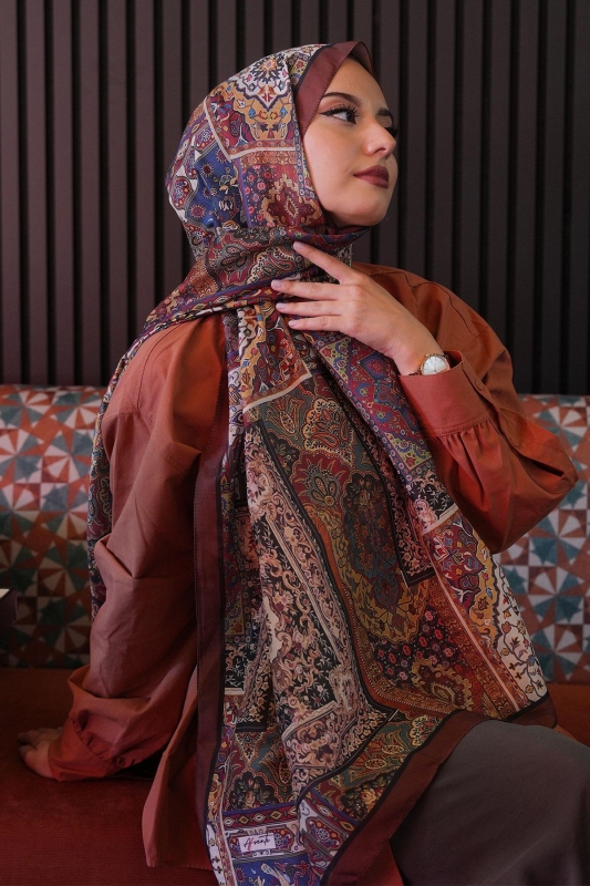 Etnik Desen Taba Soft Pamuk Şal - Afvente