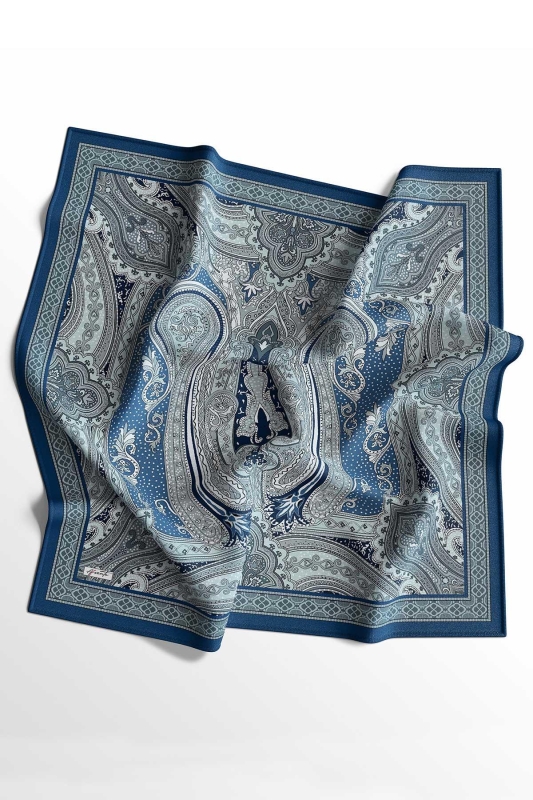 Etro Desen İndigo Soft Pamuk Eşarp - 1