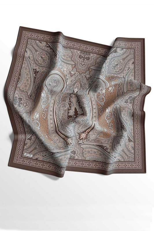 Etro Desen Kahverengi Soft Pamuk Eşarp - 1