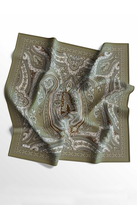 Etro Desen Yağ Yeşili Soft Pamuk Eşarp - 1