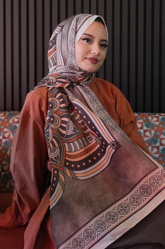 Geometrik Desen Bej Soft Pamuk Şal - 3