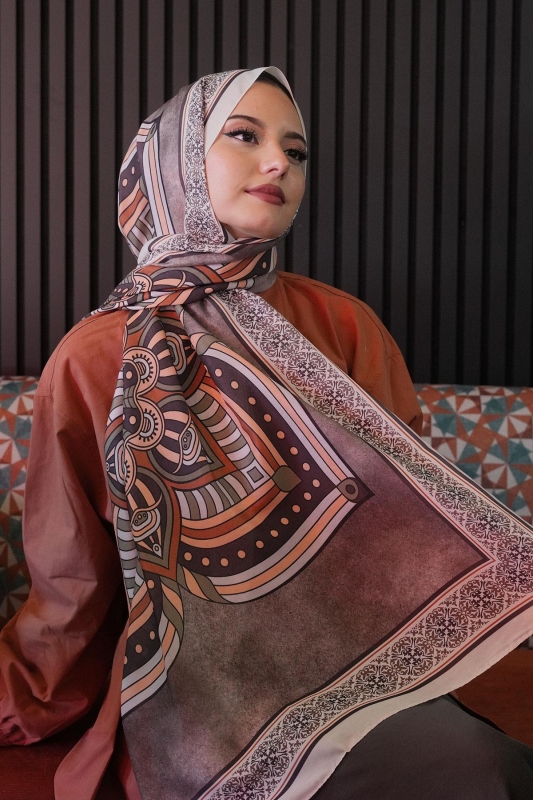 Geometrik Desen Bej Soft Pamuk Şal - Afvente