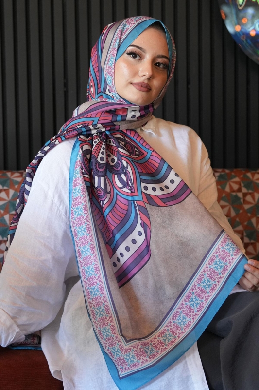 Geometrik Desen Mor Soft Pamuk Şal - 2