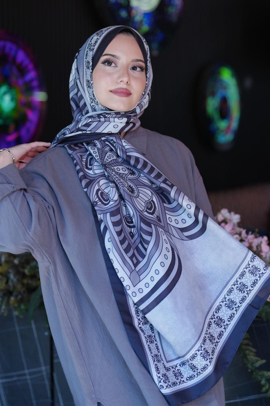 Geometrik Desen Siyah Soft Pamuk Şal - 3