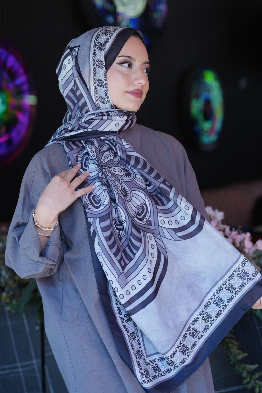 Geometrik Desen Siyah Soft Pamuk Şal - Afvente
