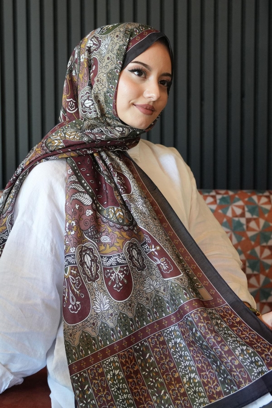Karma Motif Desen Bordo Soft Pamuk Şal - 3