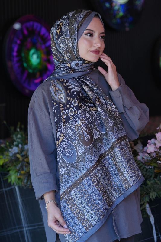 Karma Motif Desen Füme Soft Pamuk Şal - Afvente