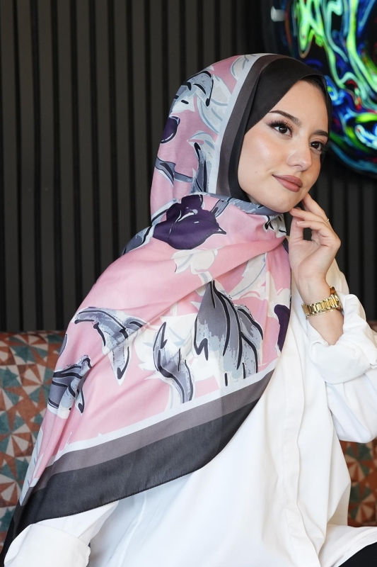 Lale Desen Pembe Soft Pamuk Şal - 3