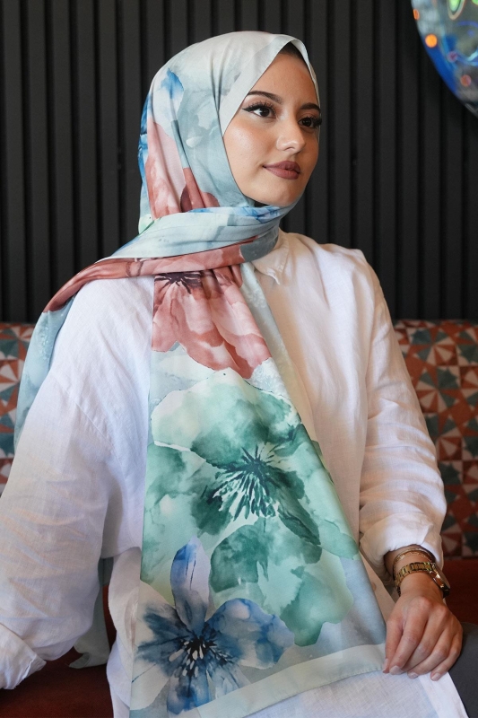 Manolya Çiçek Desen Çağla Soft Pamuk Şal - 2