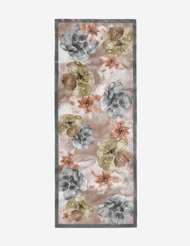 Manolya Çiçek Desen Füme Soft Pamuk Şal - 4