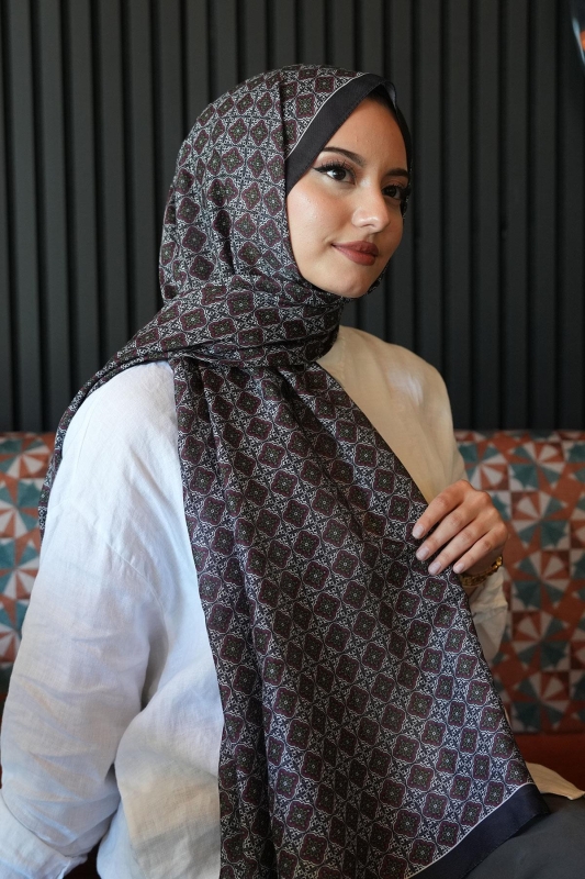 Mozaik Desen Bordo Soft Pamuk Şal - 4
