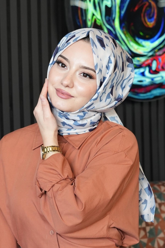 Mozaik Desen Lacivert Soft Pamuk Şal - 3