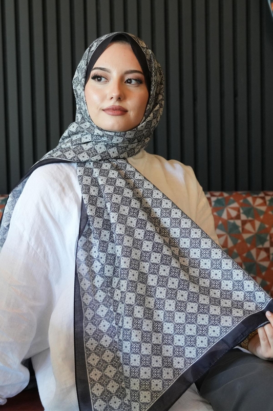 Mozaik Desen Siyah Soft Pamuk Şal - 2