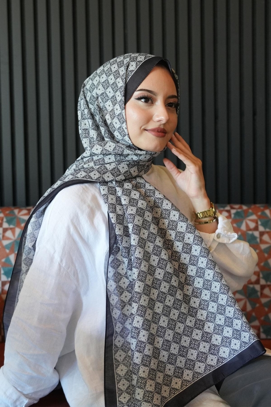 Mozaik Desen Siyah Soft Pamuk Şal - 3