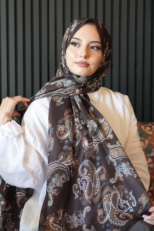 Paisley Desen Acı Kahve Soft Pamuk Şal - Afvente