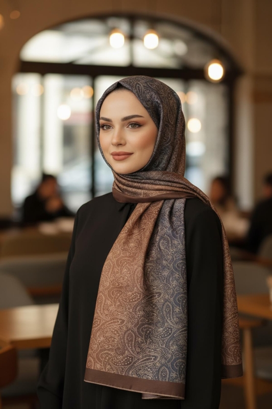 Paisley Desen Bronz Kahve Soft Pamuk Şal - 1