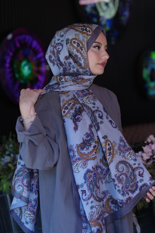 Paisley Desen Füme Soft Pamuk Şal - 3