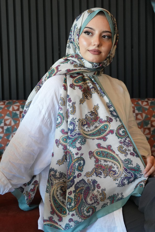 Paisley Desen Mint Soft Pamuk Şal - 3