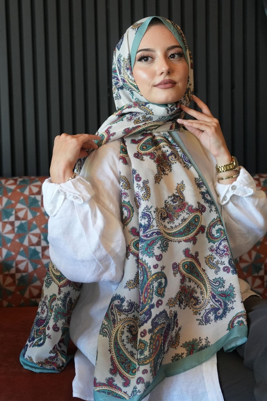 Paisley Desen Mint Soft Pamuk Şal - 2