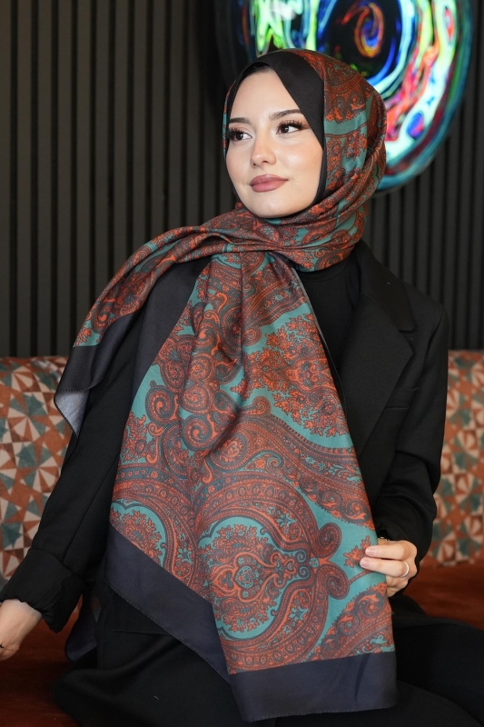 Paisley Desen Zümrüt Soft Pamuk Şal - 2