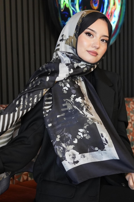 Retro Çiçek Desen Bej Soft Pamuk Şal - Afvente